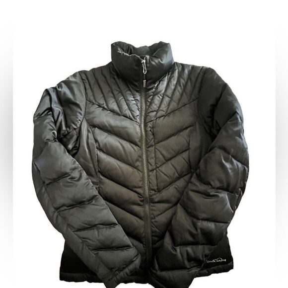 Eddie Bauer Black Premium Goose Down fitted  Puffer Coat women’s size XS - Picture 1 of 3
